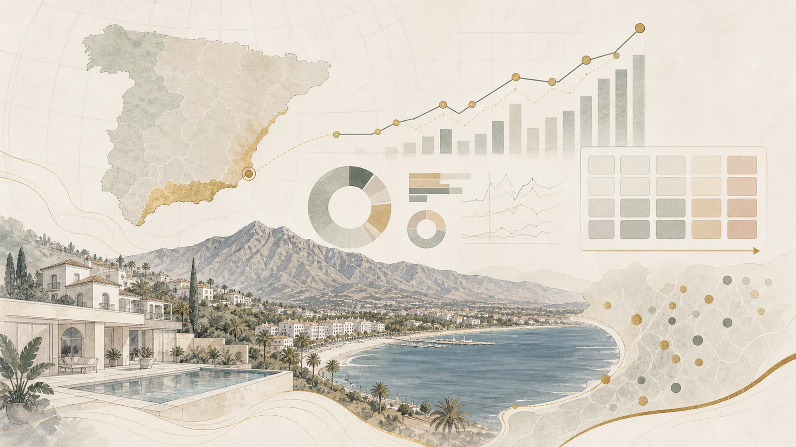 Illustration of Spain and Costa del Sol real estate market signals for Q1 2026