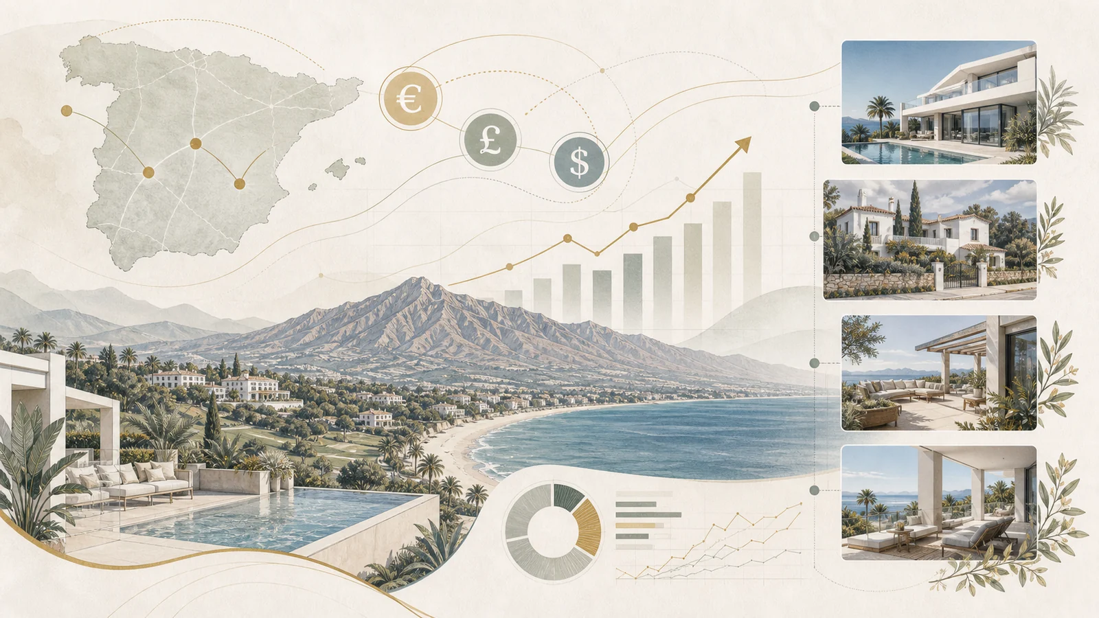 Illustration of Costa del Sol spring market momentum and property data for Q2 2026