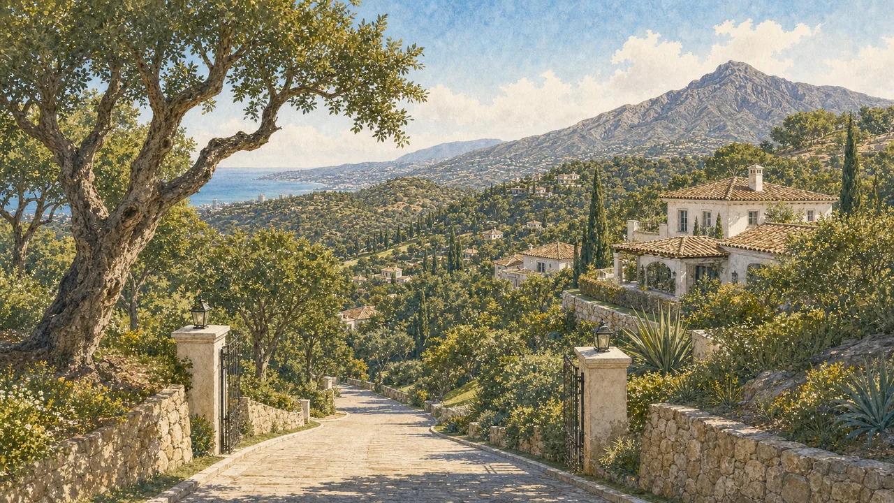 Illustration of Istan lake, mountain roads, and private hillside homes