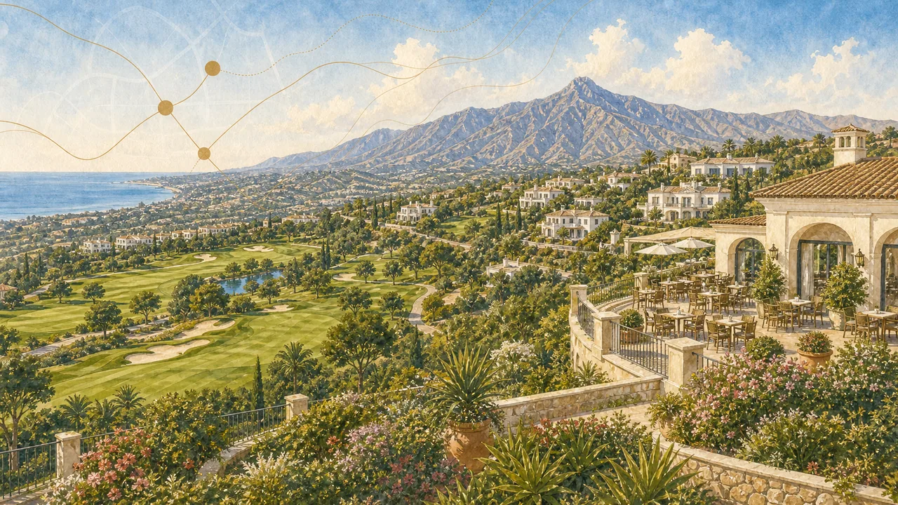 Illustration of La Quinta elevated golf terraces and hillside homes
