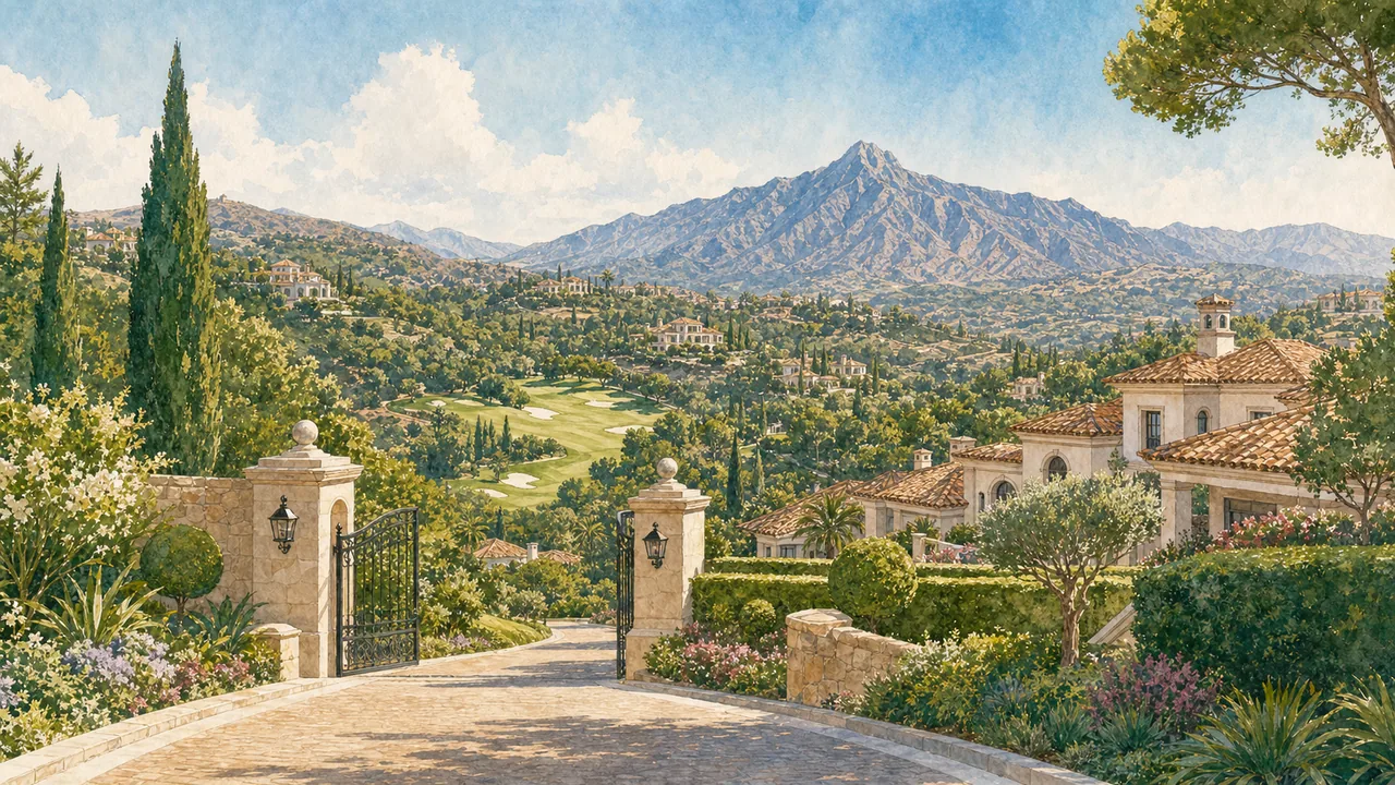 Illustration of a secluded hillside private estate in La Zagaleta